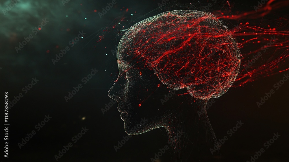 Poster digital brain with neural connections and ai powered design elements