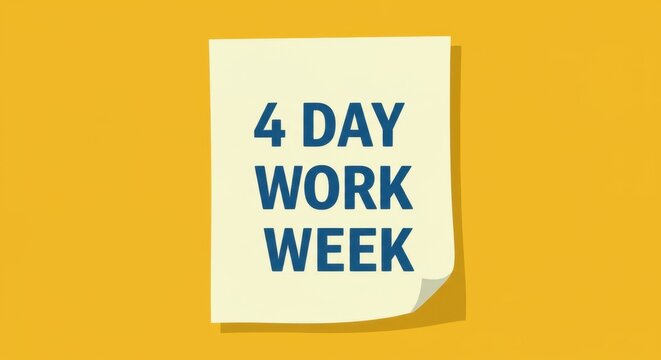 4 day work week concept: note on yellow background reflecting modern employee wellness trend