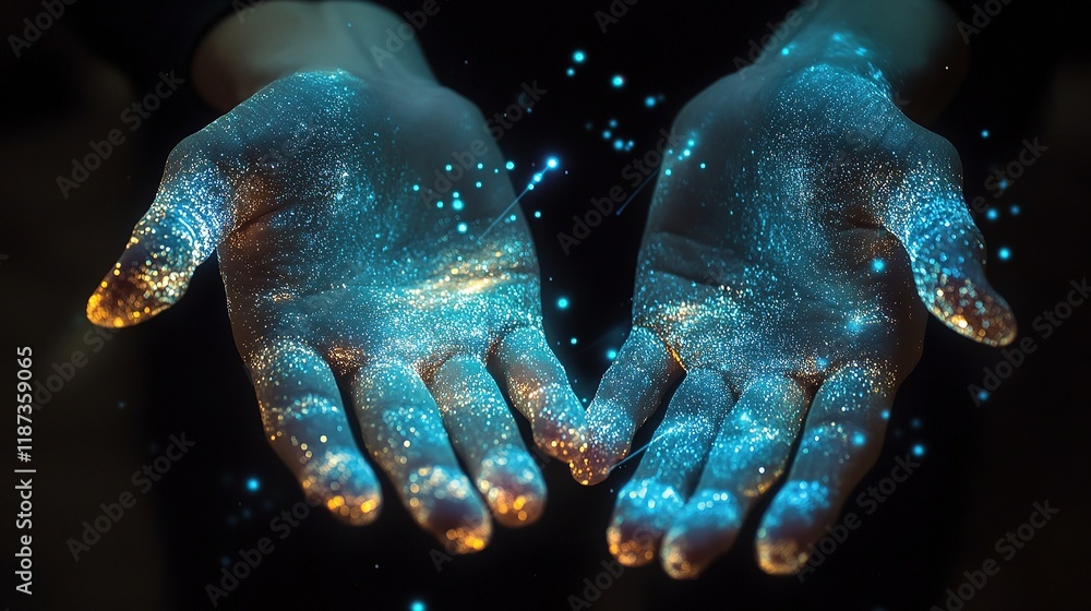 Poster hands using smartphone for social media interaction close-up image