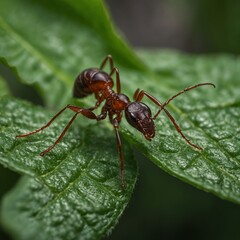 Ant Crawling Over a Leaf Vein