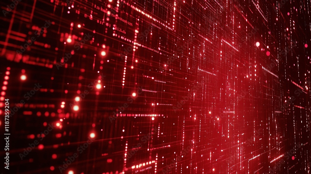 Poster abstract digital background with lines and data visualization in red