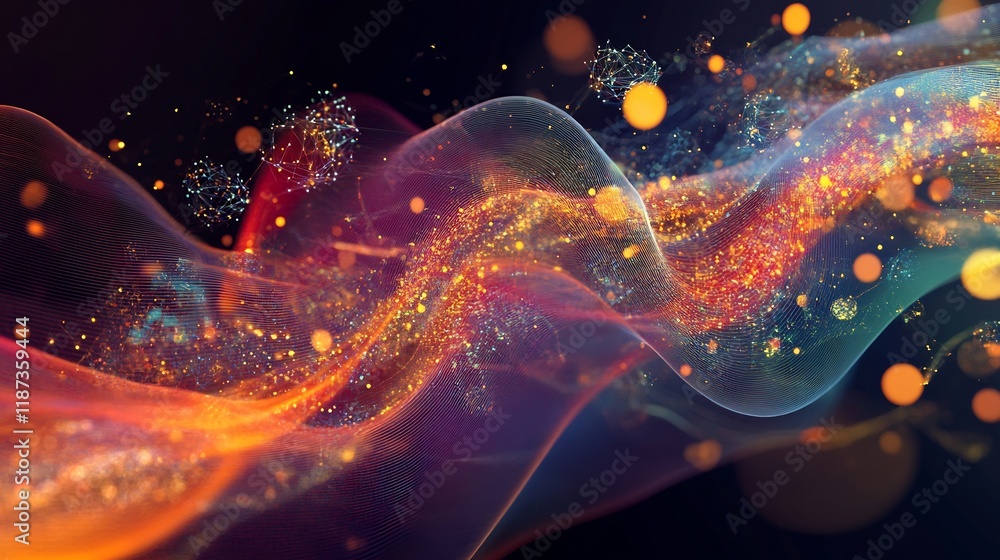 Fototapete Conceptual rendering of big data highlighting dynamic shapes symbolic nodes largescale data analysis and insights