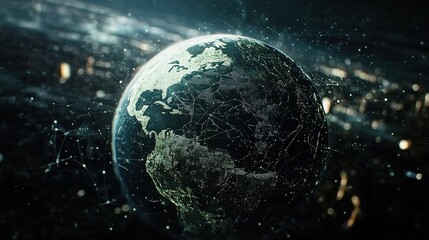 Obraz premium Rotating 3D Earth with Digital Network Connections and Gigapixel Detail