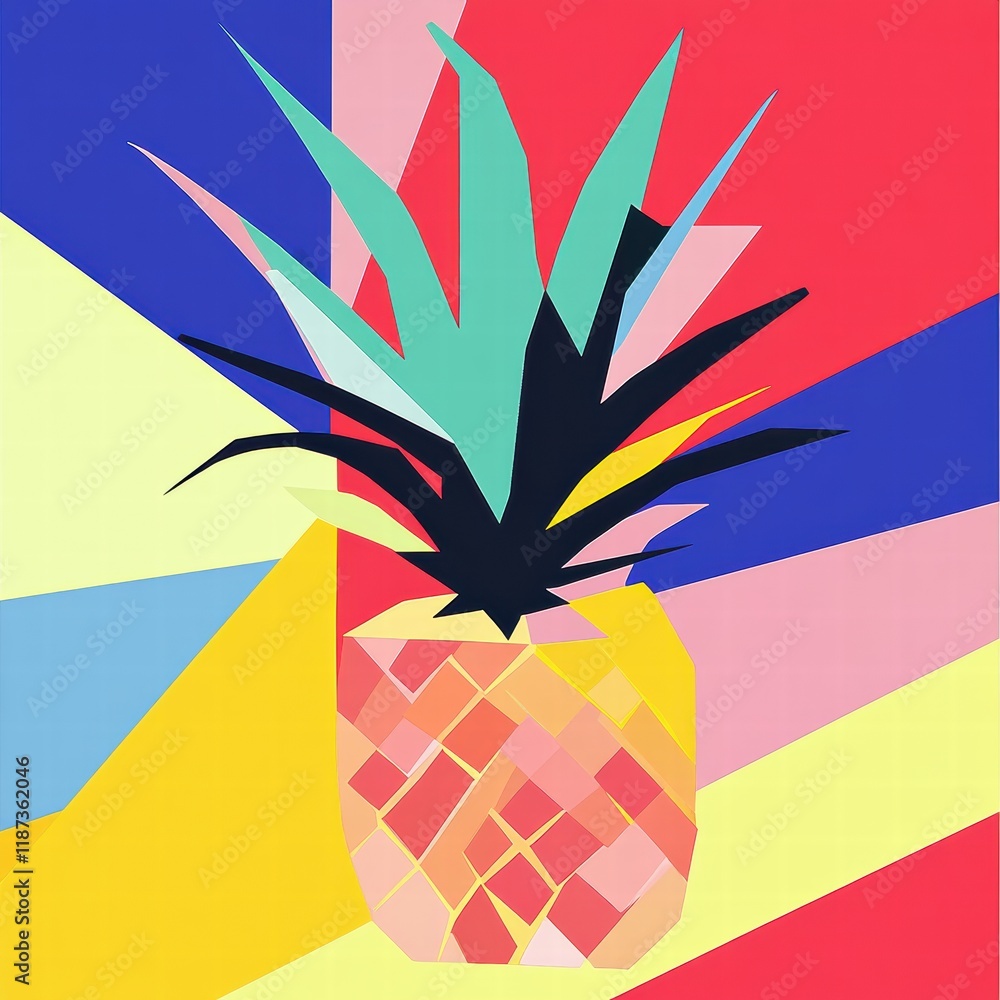 Fototapete eye catching abstract geometric pineapple design with vibrant colors and sharp angles. generative ai