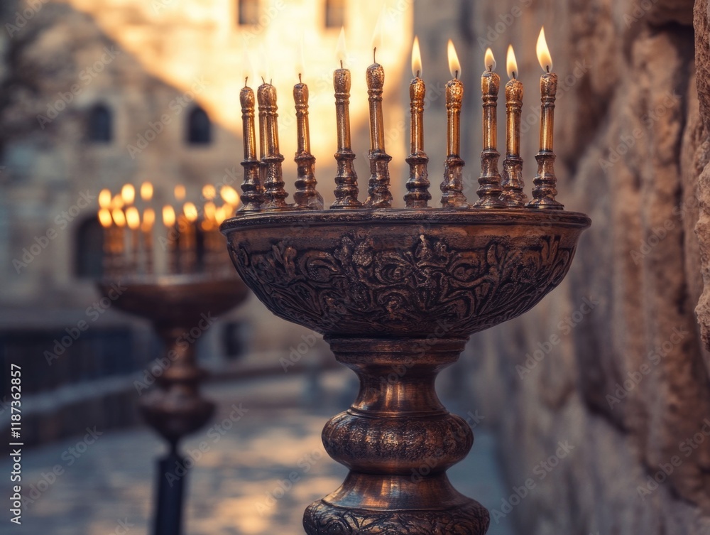 Poster large bowl of candles is lit up, creating a warm and inviting atmosphere. the candles are arranged i