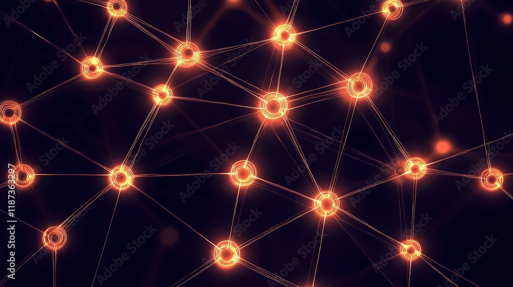 Poster illuminated circuit connections with animated led lines in dark background