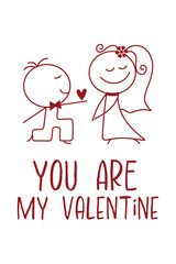 Be My Valentine. This is a Cute Valentine's Day Card with a lovely couple. It is a Simple Romantic Vector Illustration of a Boy and girl on a Valentine's Day, wedding, love Background. 