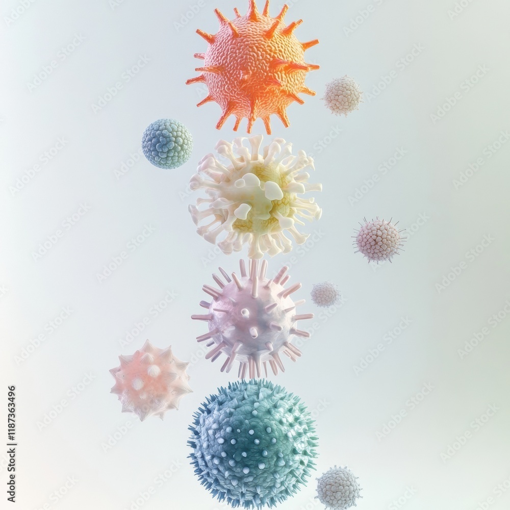 Poster progression of virus forms illustrating stages from basic to complex life structures in a scientific