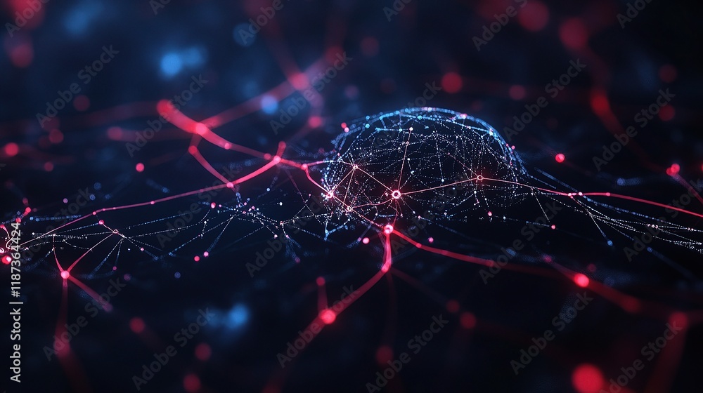Poster digital brain with neural connections and gigapixel lines in ai art
