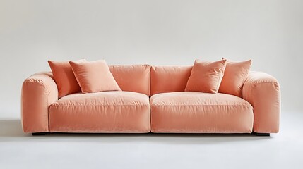 Modern sofa in soft peach with clean lines and plush cushions 