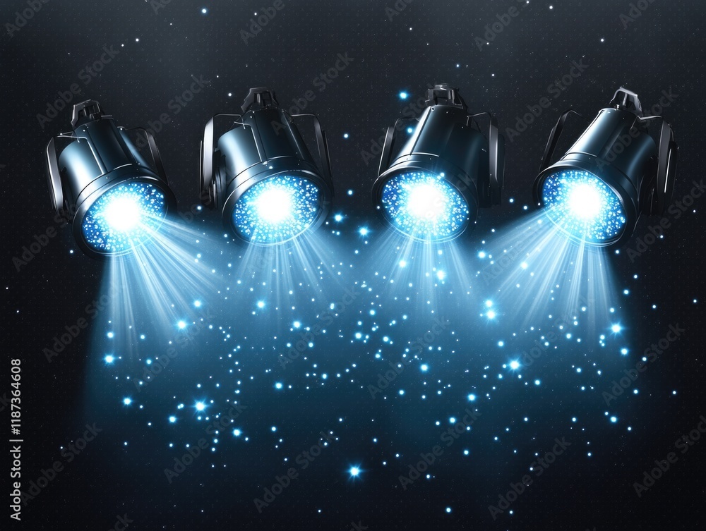 Poster four bright lights are shining in the sky, creating a sparkling effect. the lights are positioned in