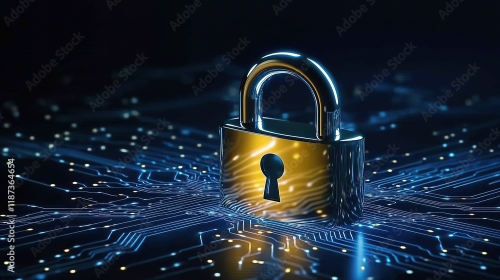 Poster secure concept of protecting cybersecurity with digital lock