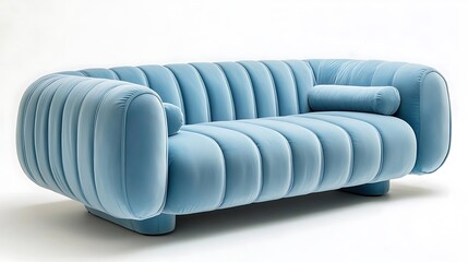 Modern sofa in soft powder blue with a minimalist design and plush seating 