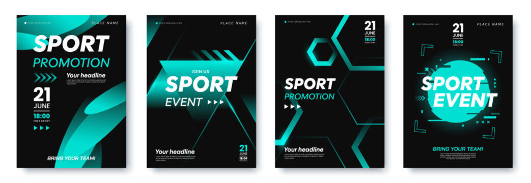 Sport promotion poster design. eSports event flyer template. Sports banner with abstract geometric graphics and place for text. Ideal for web, invitation, etc. Vector illustration