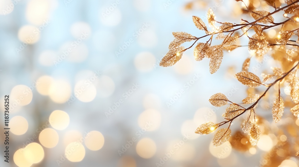Poster tree branch with a light shining on it. the light is reflected in the leaves and the background