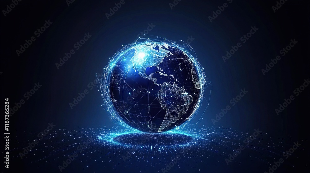 Poster abstract digital globe with interconnected lines and wireless nodes