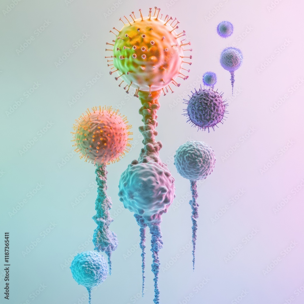 Poster progression of virus forms from simple to complex structures in a scientific visualization. generati