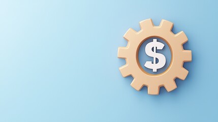 Gear Icon with Dollar Symbol on Soft Blue Background for Finance