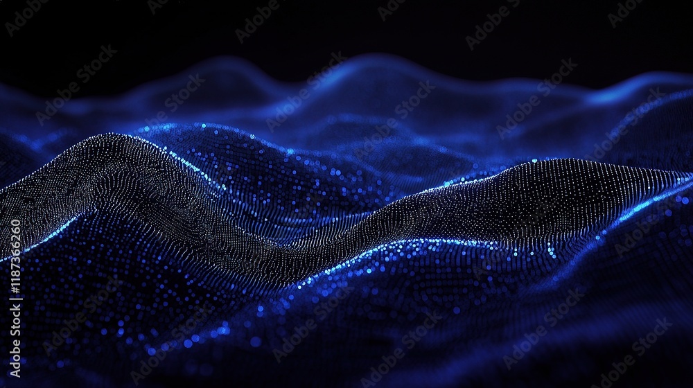 Poster abstract polygonal mesh with glowing particles and led lines