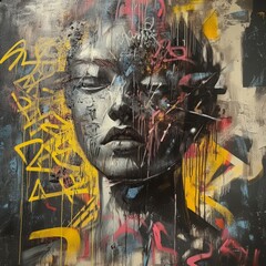 Graffiti on the wall of an old building in Paris, France