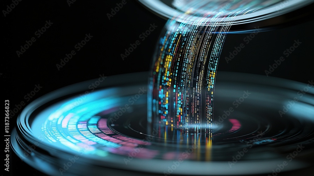 Poster layered data mining process illustrated with colorful lines and scale