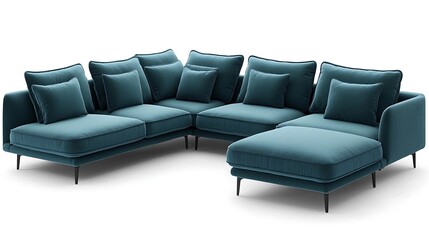 Modern sofa in teal blue with a modular design and soft, comfortable seating 