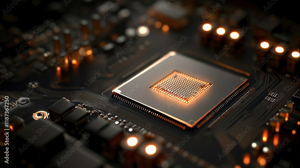 Poster close-up of intricate cpu chip with detailed circuitry design