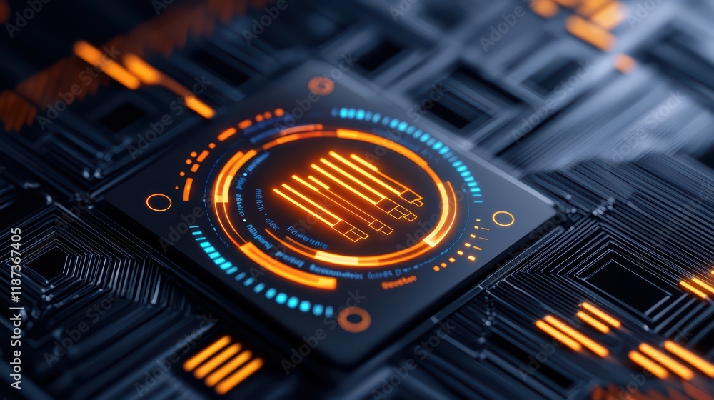 Poster digital technology interface with vibrant visual elements