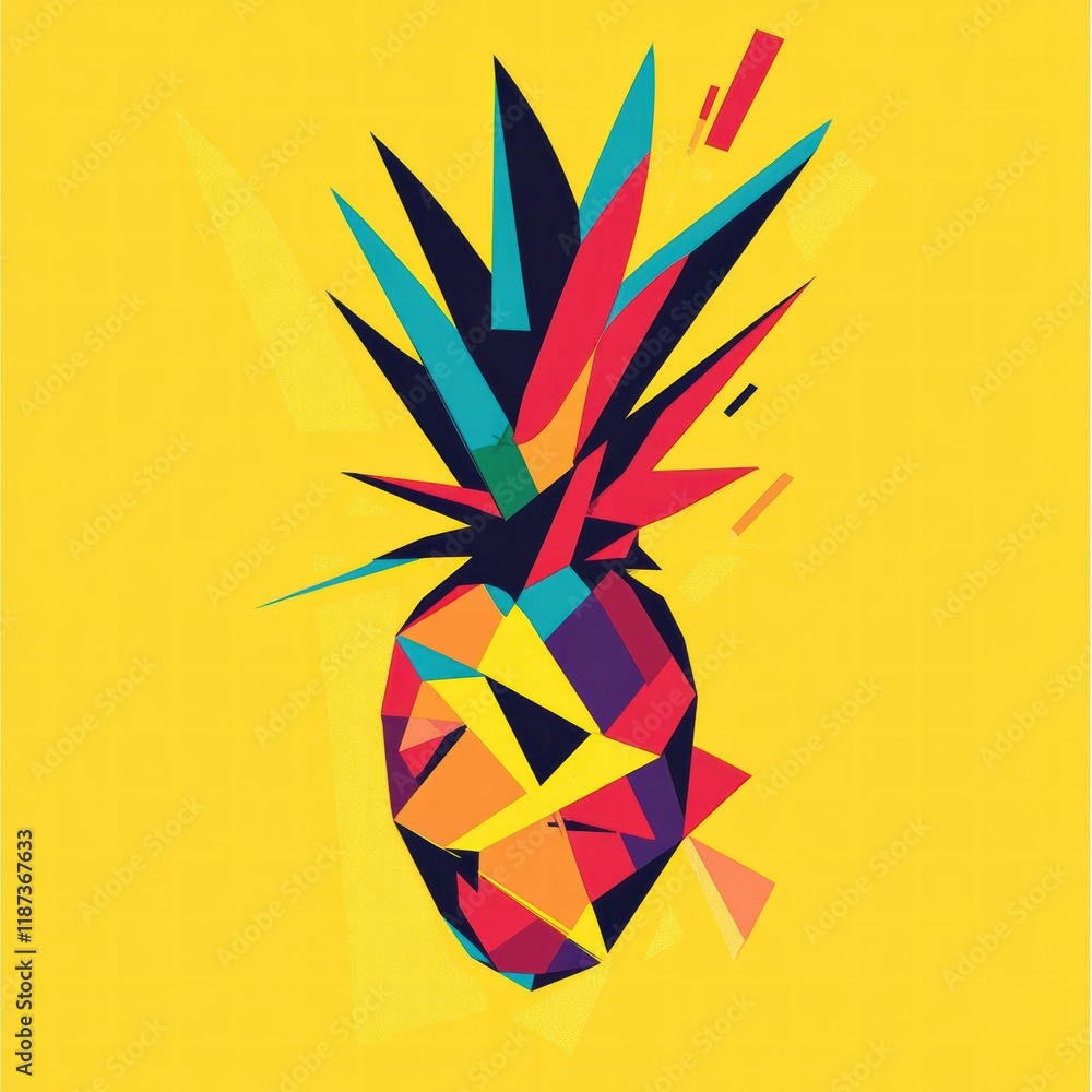 Aufkleber abstract geometric pineapple design featuring bright colors and unique shapes against a vibrant yell