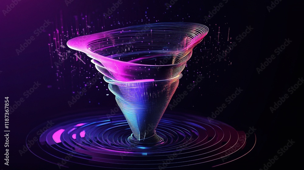 Poster dynamic 3d futuristic funnel chart with colorful data visualization