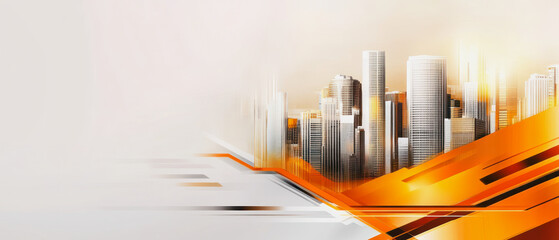 Vibrant city business banner showcasing modern skyscrapers and dynamic design elements