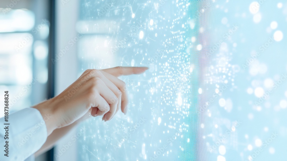 Poster Hand Interacting with Digital Interface Exploring Technology in a Modern Business Environment with a Digital Display