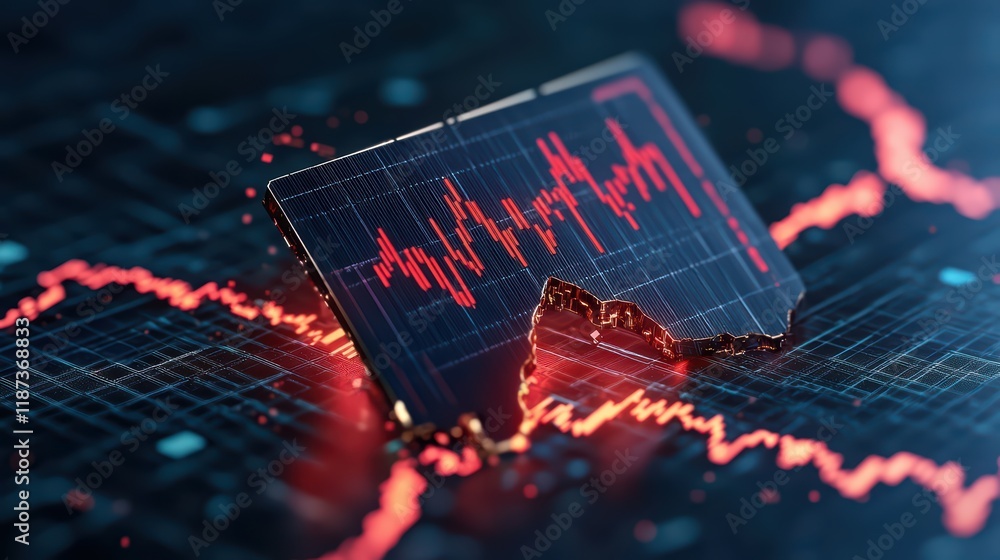 Poster digital financial data visualization with broken card and graph