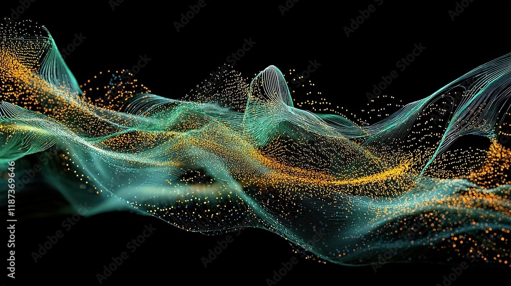 Poster dynamic data visualization with lines and dots in abstract space