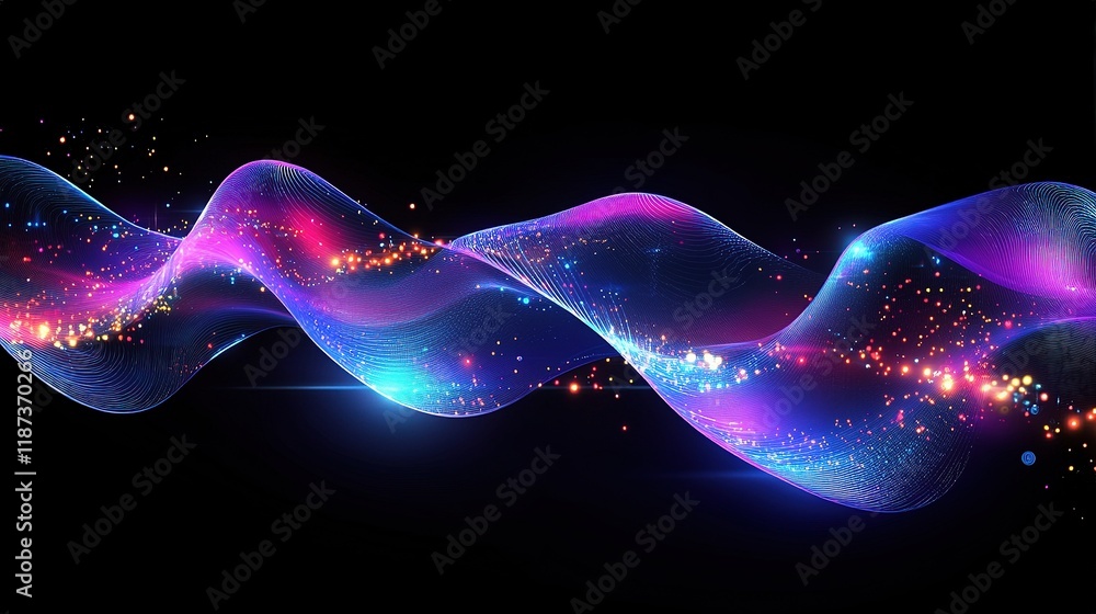 Poster colorful abstract 3d digital wave with circuitry elements