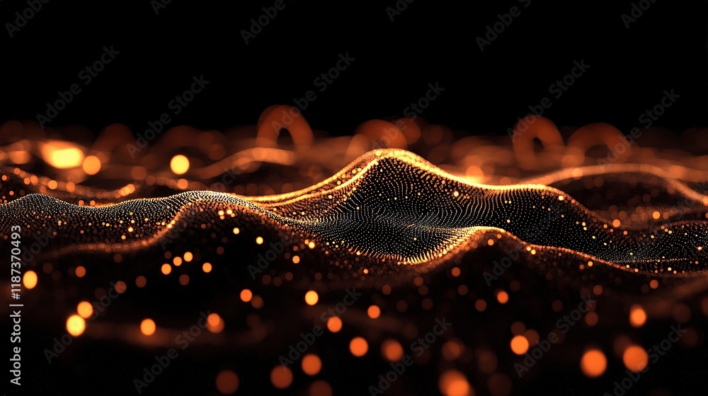 Poster abstract 3d digital network graph with glowing lines and scale