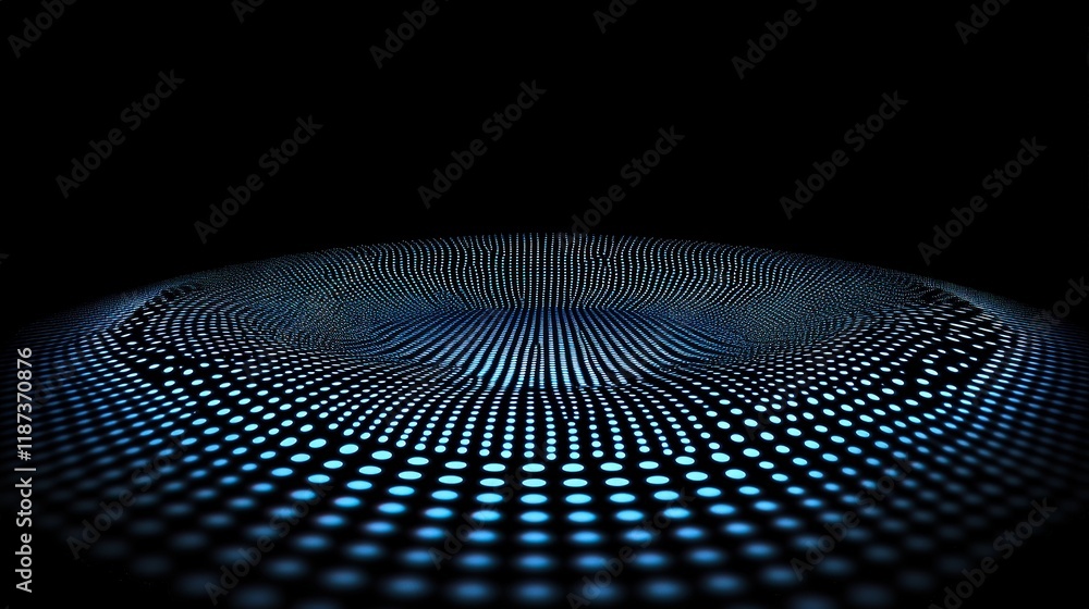 Poster futuristic abstract blue halftone circles with lines and depth