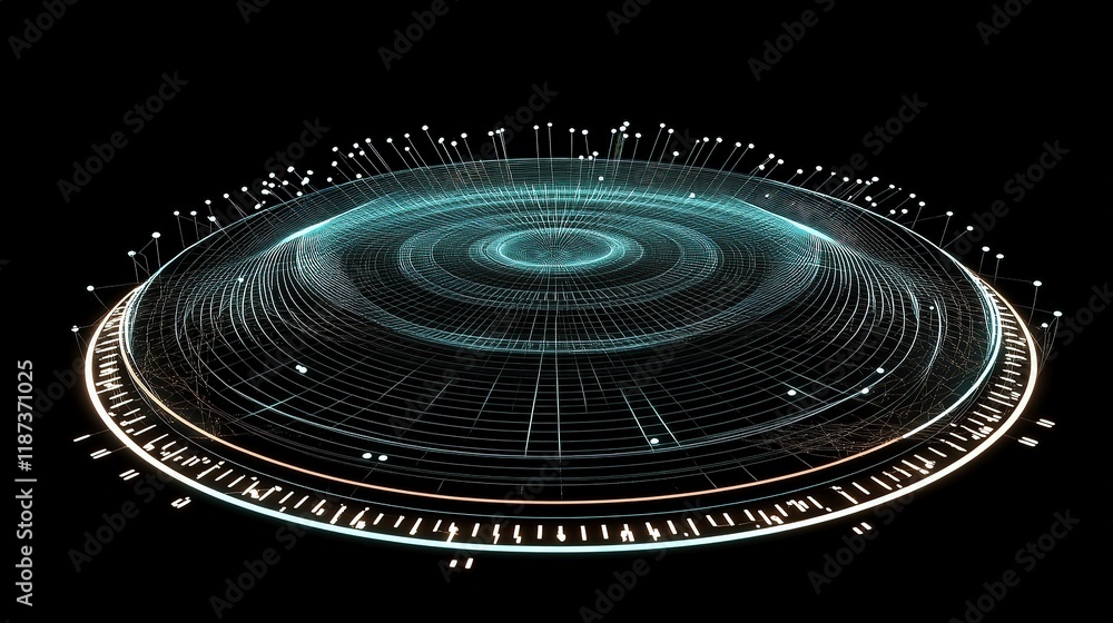 Poster Futuristic 3D Circular Graph with Interconnected Lines and Scale