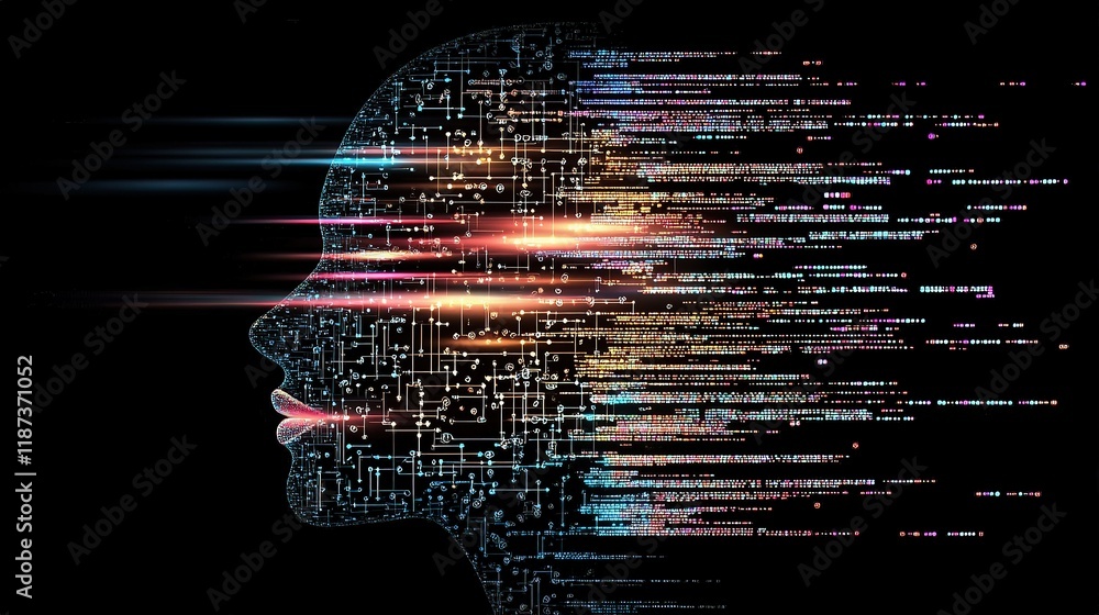 Poster digital representation of artificial intelligence and data flow