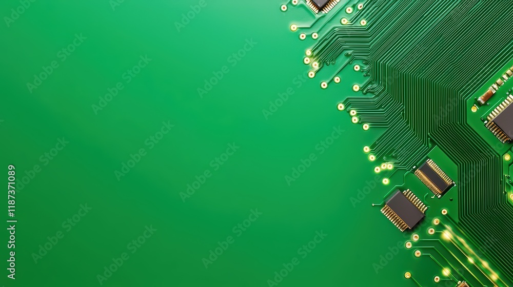 Poster abstract circuit board background with green color and microchips