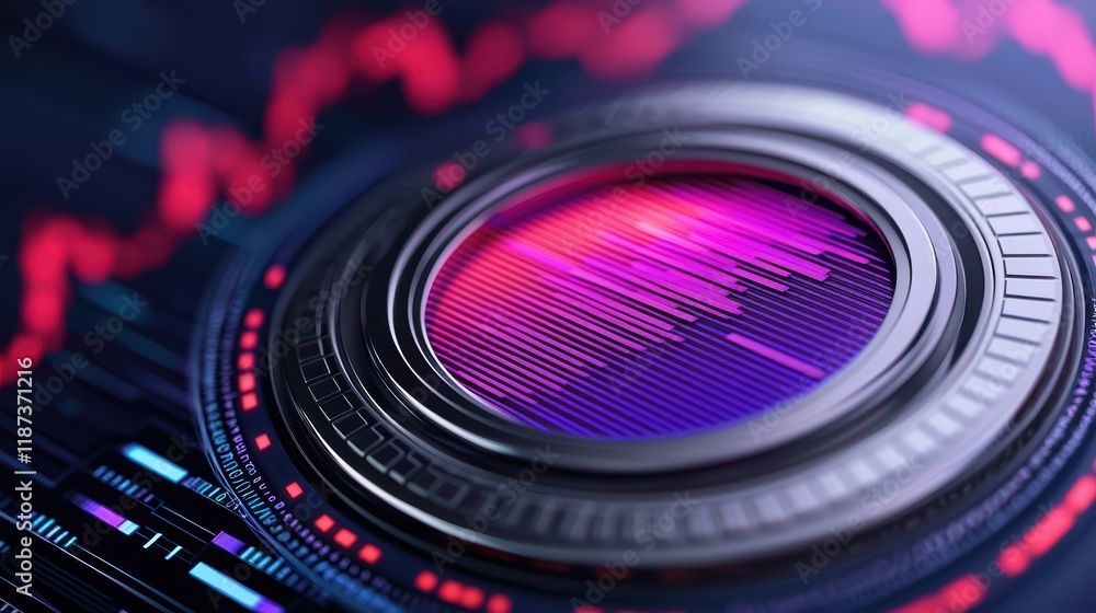 Poster colorful abstract audio visualization with circular pattern and lines