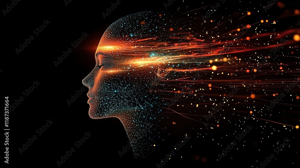 Poster futuristic representation of artificial intelligence and data processing