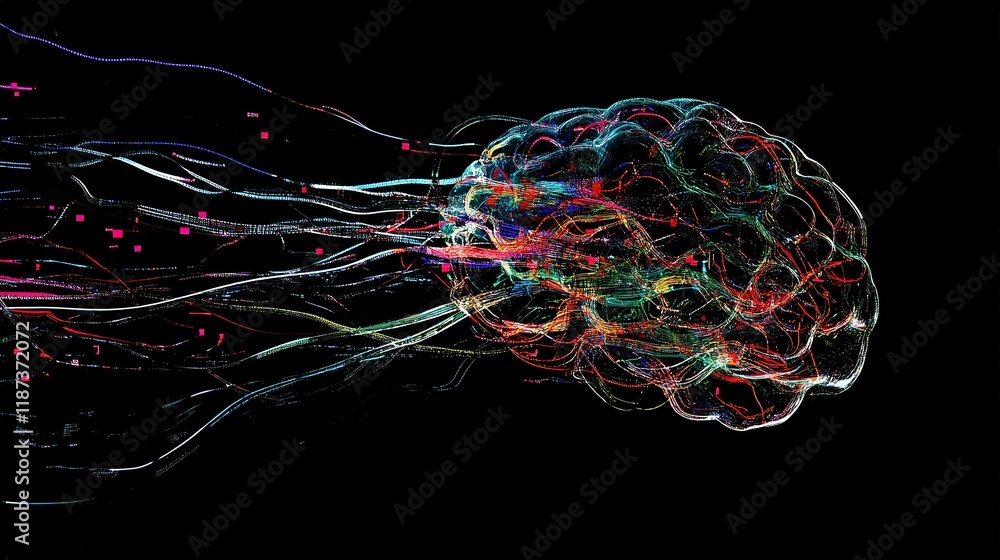 Aufkleber digital brain with neural connections and colorful visual effects