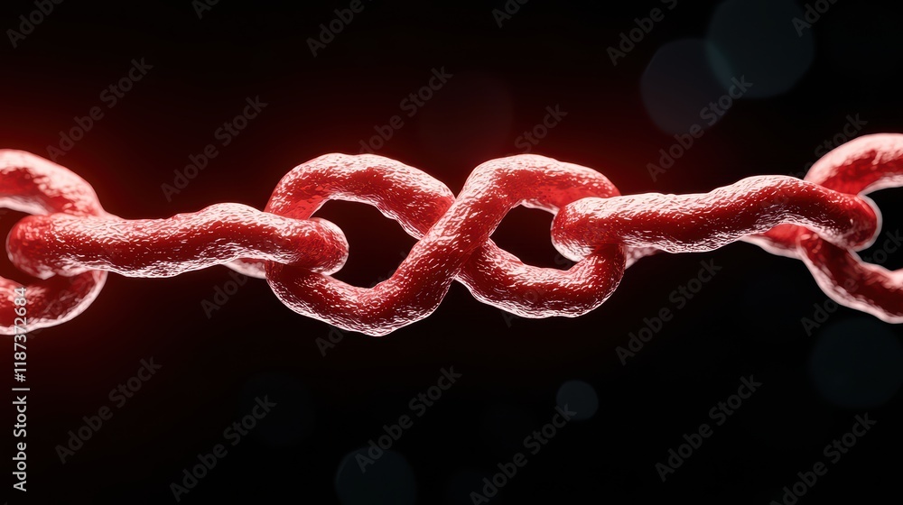 Poster close-up view of red chain link isolated on black background