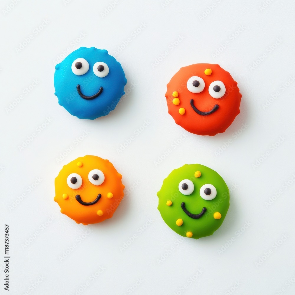 Poster Cheerful colored microbes with smiling faces display vibrant personalities in a fun and playful arrangement. Generative AI