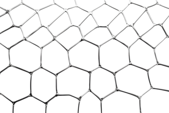 Close-up view of metallic hexagonal mesh pattern on a smooth surface showing intricate designs and textures