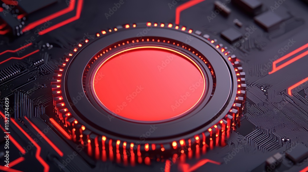 Poster abstract red circular design on dark circuit board background