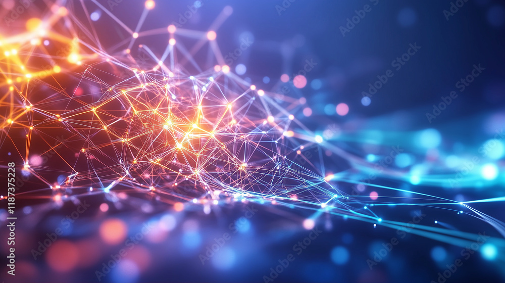 Poster abstract network technology with glowing lines and particles in a futuristic design