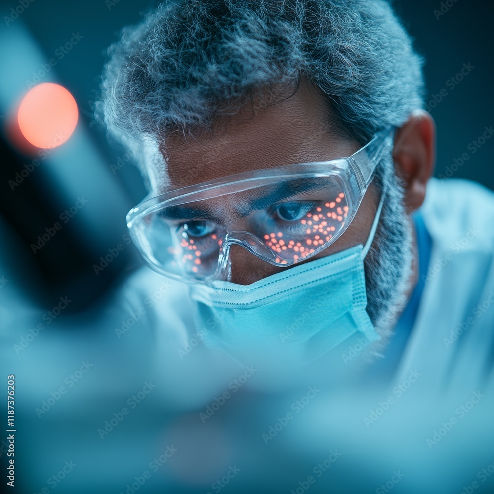 Poster Scientist in Laboratory, Scientist Examines Virus Samples in High-Tech Laboratory Setting