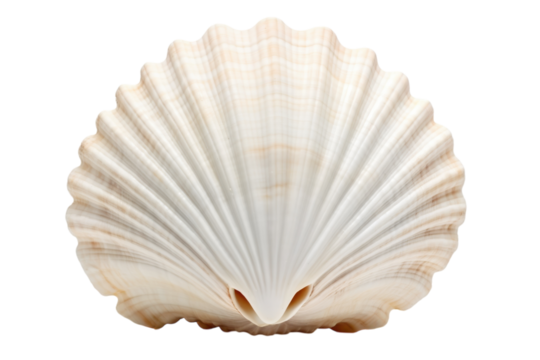 Unique scallop shell featuring intricate ridges and a smooth texture against a plain background